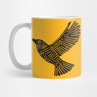 Intricate Black Bird Linocut Art - Op Art Mug
