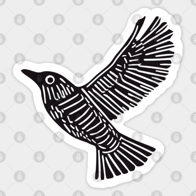 Intricate Black Bird Linocut Art - Op Art Sticker by TuncGK