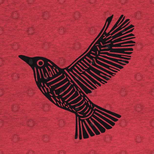 Intricate Black Bird Linocut Art - Op Art by TuncGK