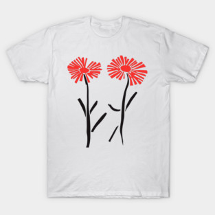 Minimalist Dancing Dandelions Linocut Design T-Shirt