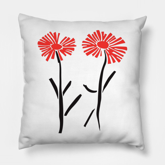 Minimalist Dancing Dandelions Linocut Design Pillow by TuncGK