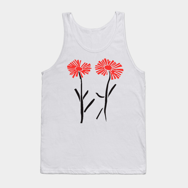 Minimalist Dancing Dandelions Linocut Design Tank Top by TuncGK