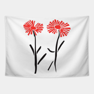 Minimalist Dancing Dandelions Linocut Design Tapestry