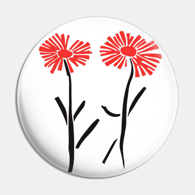 Minimalist Dancing Dandelions Linocut Design Pin by TuncGK