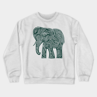 Majestic Elephant Linocut Art in Tribal Style Crewneck Sweatshirt