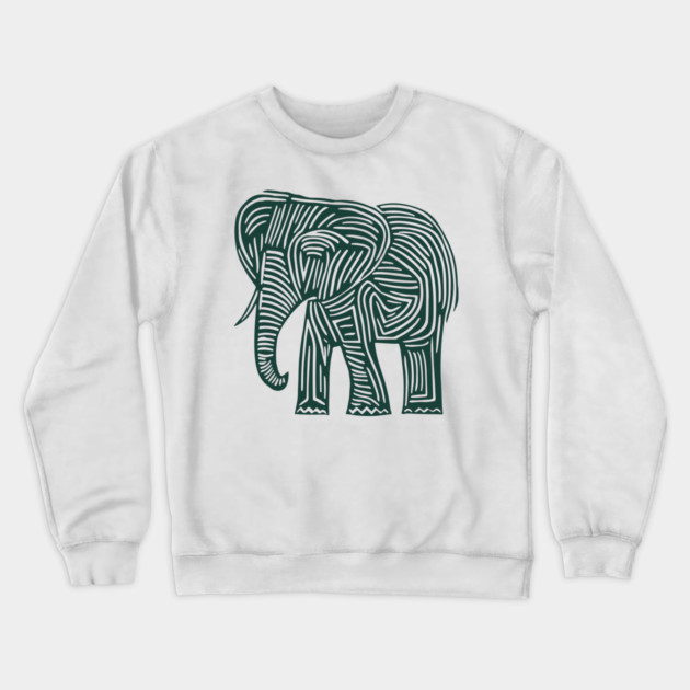 Majestic Elephant Linocut Art in Tribal Style Crewneck Sweatshirt by TuncGK