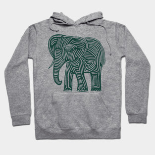 Majestic Elephant Linocut Art in Tribal Style Hoodie