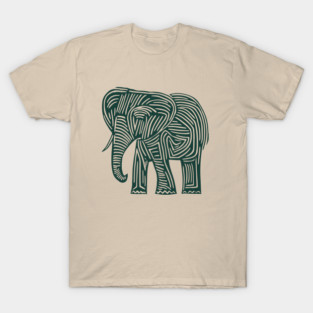 Majestic Elephant Linocut Art in Tribal Style T-Shirt
