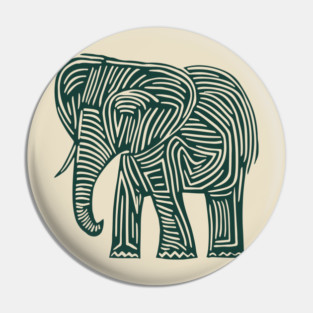 Majestic Elephant Linocut Art in Tribal Style Pin