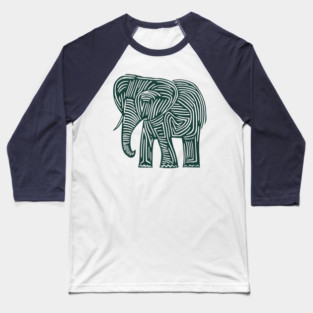 Majestic Elephant Linocut Art in Tribal Style Baseball T-Shirt
