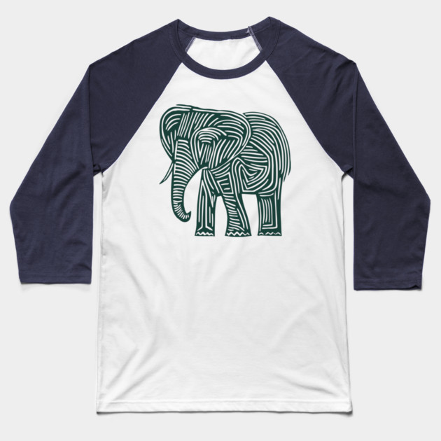 Majestic Elephant Linocut Art in Tribal Style Baseball T-Shirt by TuncGK