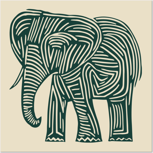 Majestic Elephant Linocut Art in Tribal Style Wall Art by TuncGK