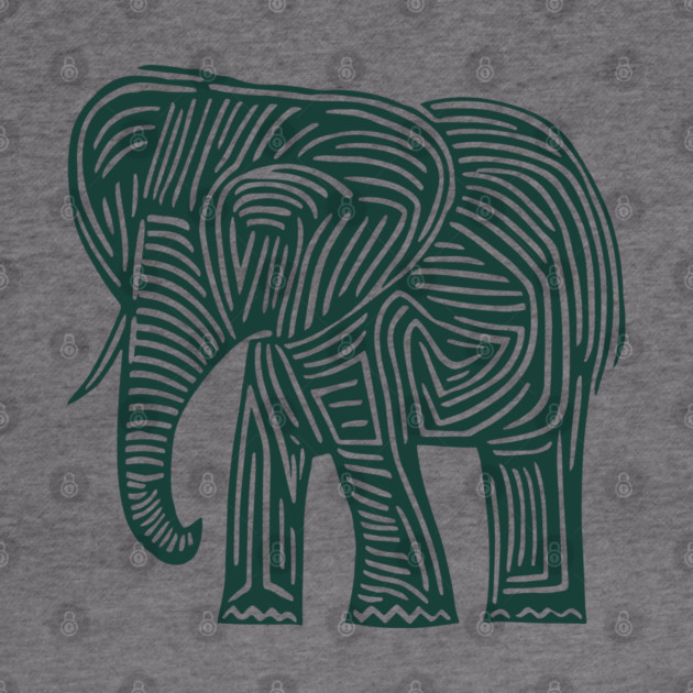 Majestic Elephant Linocut Art in Tribal Style by TuncGK