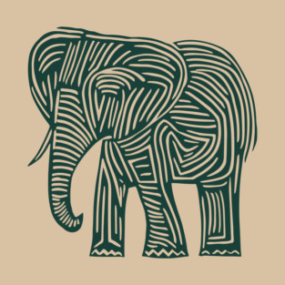 Majestic Elephant Linocut Art in Tribal Style T-Shirt