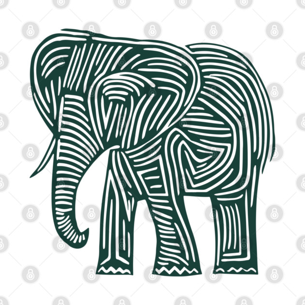 Majestic Elephant Linocut Art in Tribal Style by TuncGK