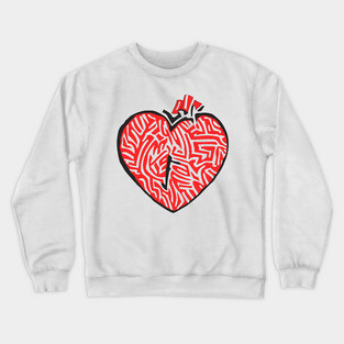 Geometric Heart Linocut Art for Bold Statements Crewneck Sweatshirt