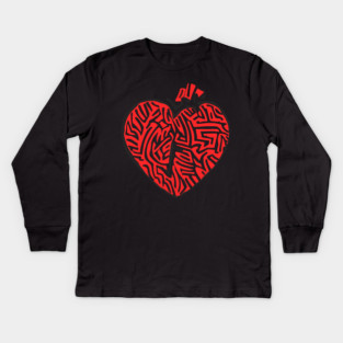 Geometric Heart Linocut Art for Bold Statements Kids Long Sleeve T-Shirt