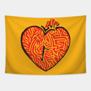 Geometric Heart Linocut Art for Bold Statements Tapestry