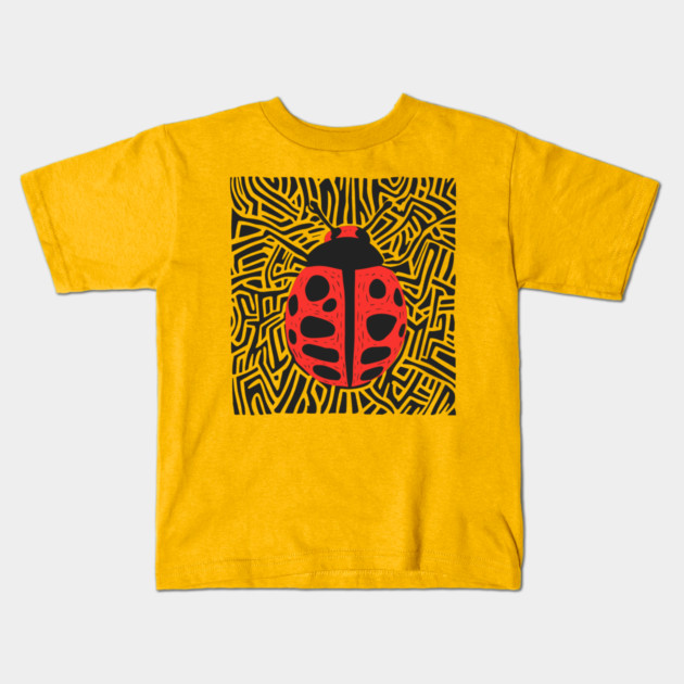 Bold Ladybug Linocut Design in Striking Patterns Kids T-Shirt by TuncGK