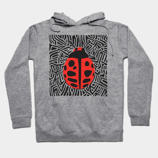 Bold Ladybug Linocut Design in Striking Patterns Hoodie by TuncGK