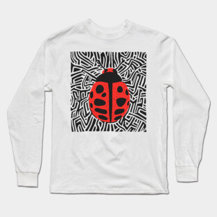 Bold Ladybug Linocut Design in Striking Patterns Long Sleeve T-Shirt