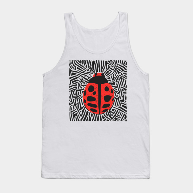 Bold Ladybug Linocut Design in Striking Patterns Tank Top by TuncGK