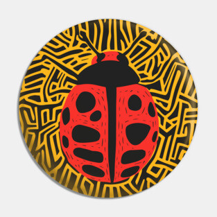 Bold Ladybug Linocut Design in Striking Patterns Pin