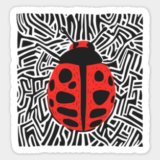 Bold Ladybug Linocut Design in Striking Patterns Magnet