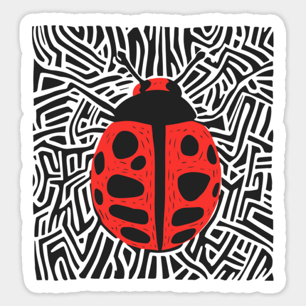 Bold Ladybug Linocut Design in Striking Patterns Magnet by TuncGK