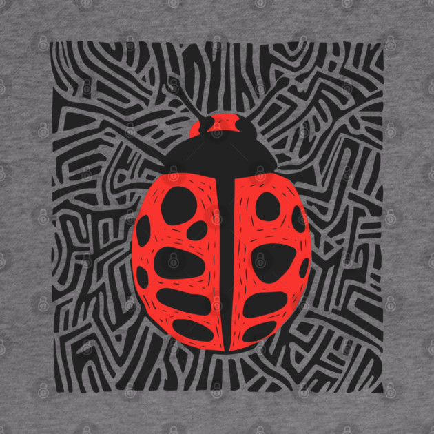 Bold Ladybug Linocut Design in Striking Patterns by TuncGK