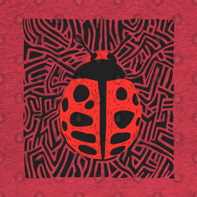 Bold Ladybug Linocut Design in Striking Patterns by TuncGK