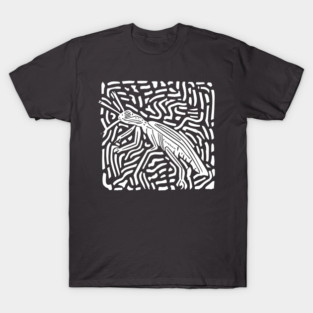 Elegant Praying Mantis Linocut - Geometric Modern Art T-Shirt