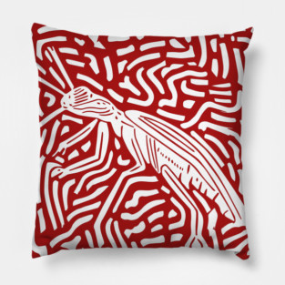 Elegant Praying Mantis Linocut - Geometric Modern Art Pillow