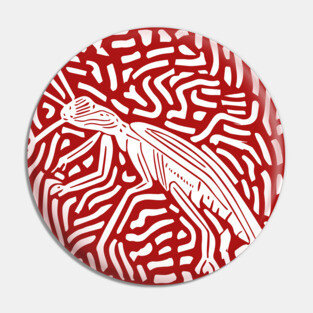 Elegant Praying Mantis Linocut - Geometric Modern Art Pin