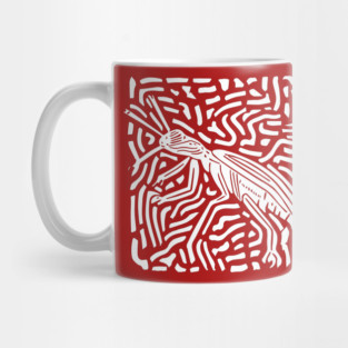 Elegant Praying Mantis Linocut - Geometric Modern Art Mug