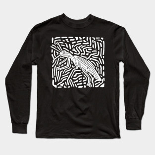 Elegant Praying Mantis Linocut - Geometric Modern Art Long Sleeve T-Shirt