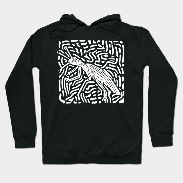 Elegant Praying Mantis Linocut - Geometric Modern Art Hoodie by TuncGK