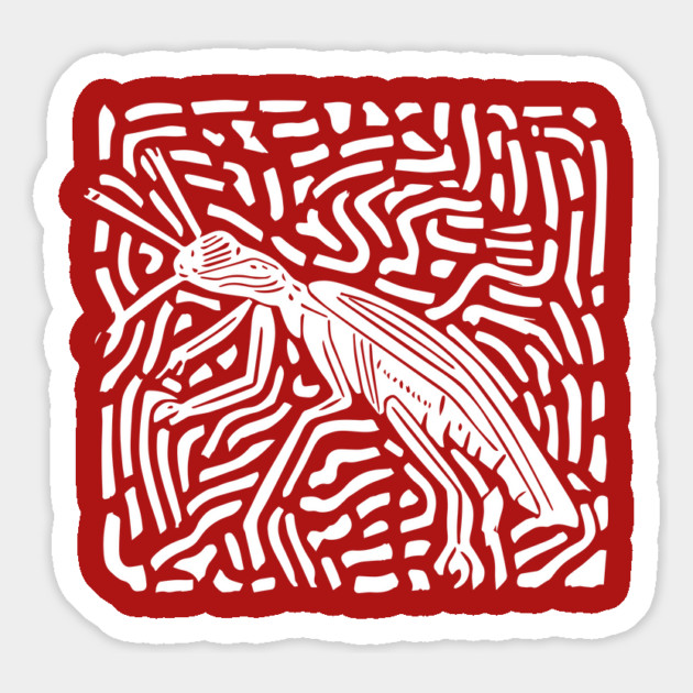 Elegant Praying Mantis Linocut - Geometric Modern Art Magnet by TuncGK