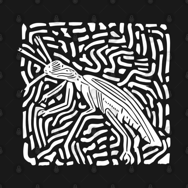 Elegant Praying Mantis Linocut - Geometric Modern Art by TuncGK