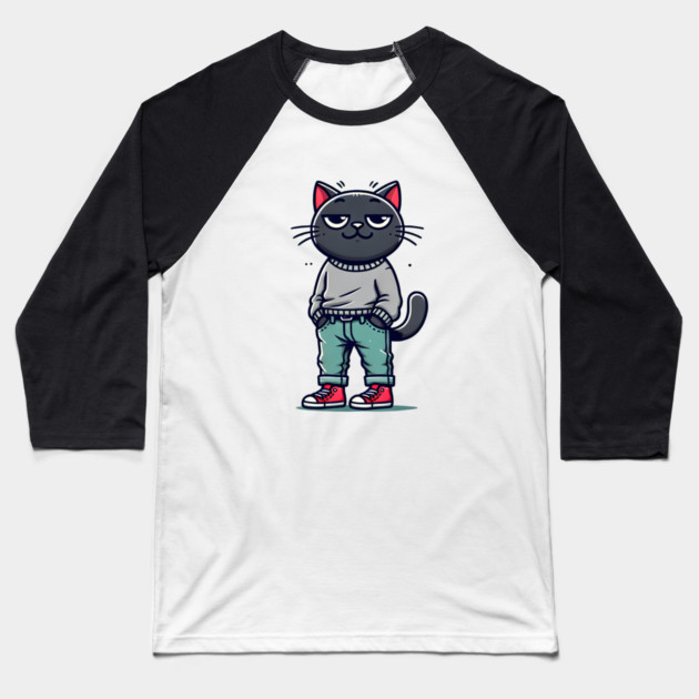 Funny Chilled Cat, Love Cats Baseball T-Shirt by logiamerch