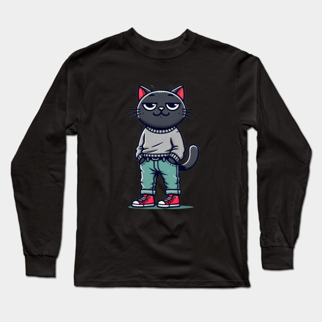 Funny Chilled Cat, Love Cats Long Sleeve T-Shirt by logiamerch