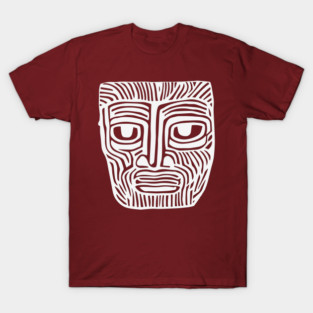 Tribal-Inspired Mask Linocut Design T-Shirt