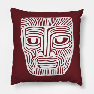 Tribal-Inspired Mask Linocut Design Pillow