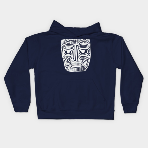 Tribal-Inspired Mask Linocut Design Kids Hoodie by TuncGK