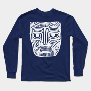 Tribal-Inspired Mask Linocut Design Long Sleeve T-Shirt