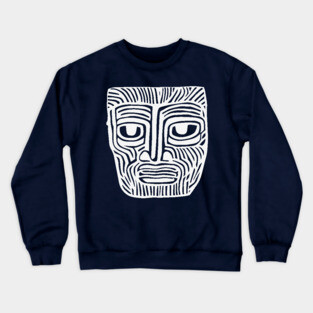 Tribal-Inspired Mask Linocut Design Crewneck Sweatshirt