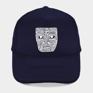 Tribal-Inspired Mask Linocut Design Hat
