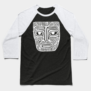 Tribal-Inspired Mask Linocut Design Baseball T-Shirt