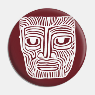 Tribal-Inspired Mask Linocut Design Pin