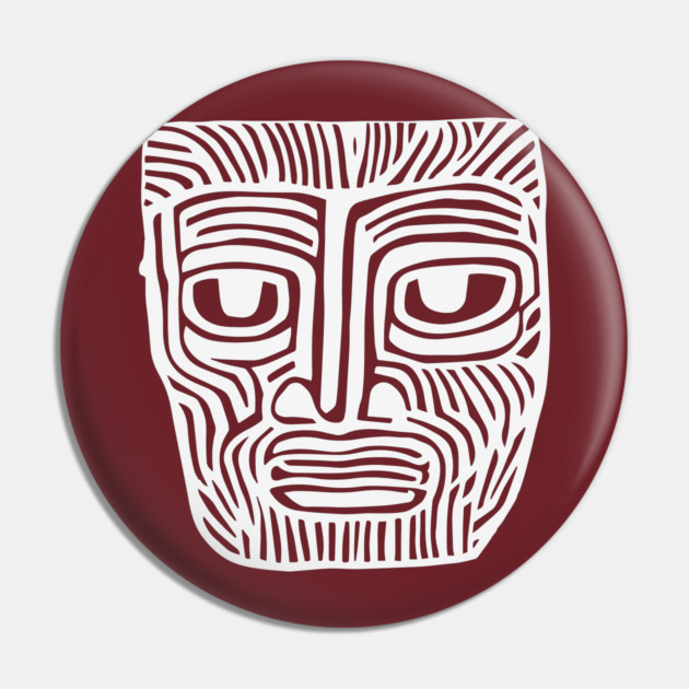 Tribal-Inspired Mask Linocut Design Pin by TuncGK